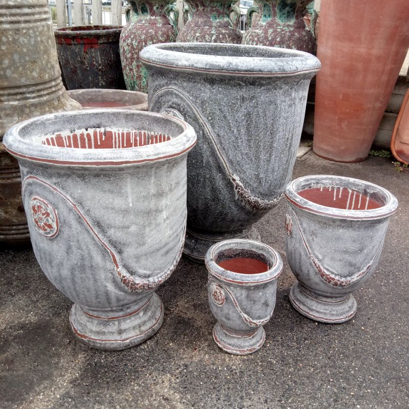 SET 4 PEZZI VASO ANDUZE IN TERRACOTTA DECORATA ANTICATA